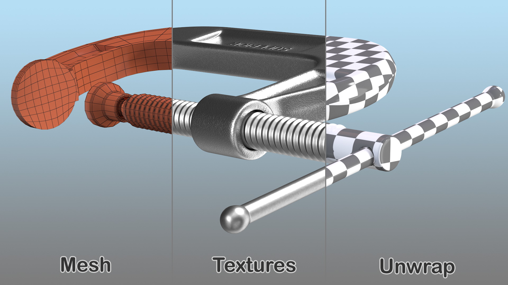 3D Stainless Steel C-Clamp model
