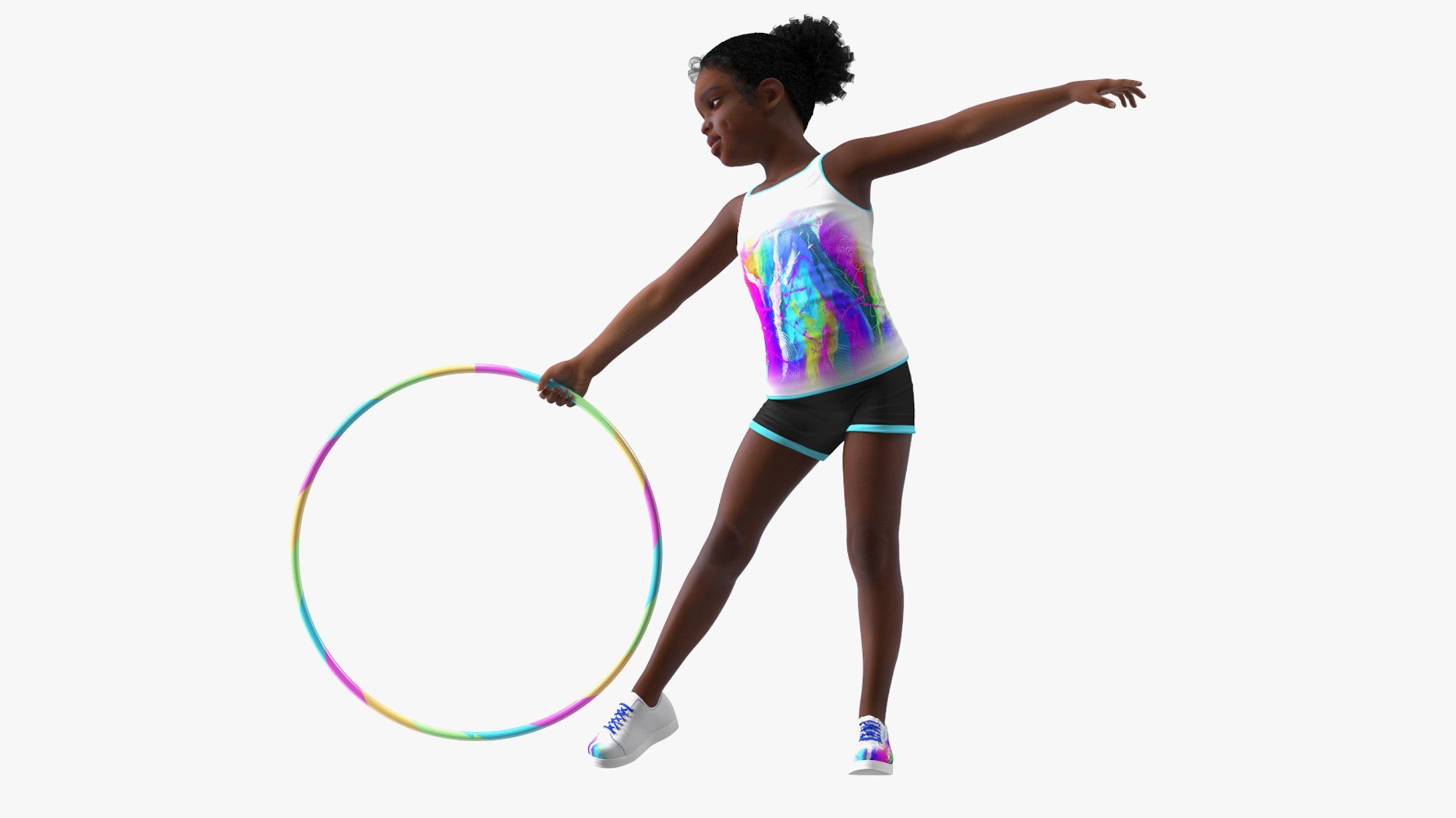 3D model Black Girl Child Sporty Style with Hoop Rigged for Cinema 4D
