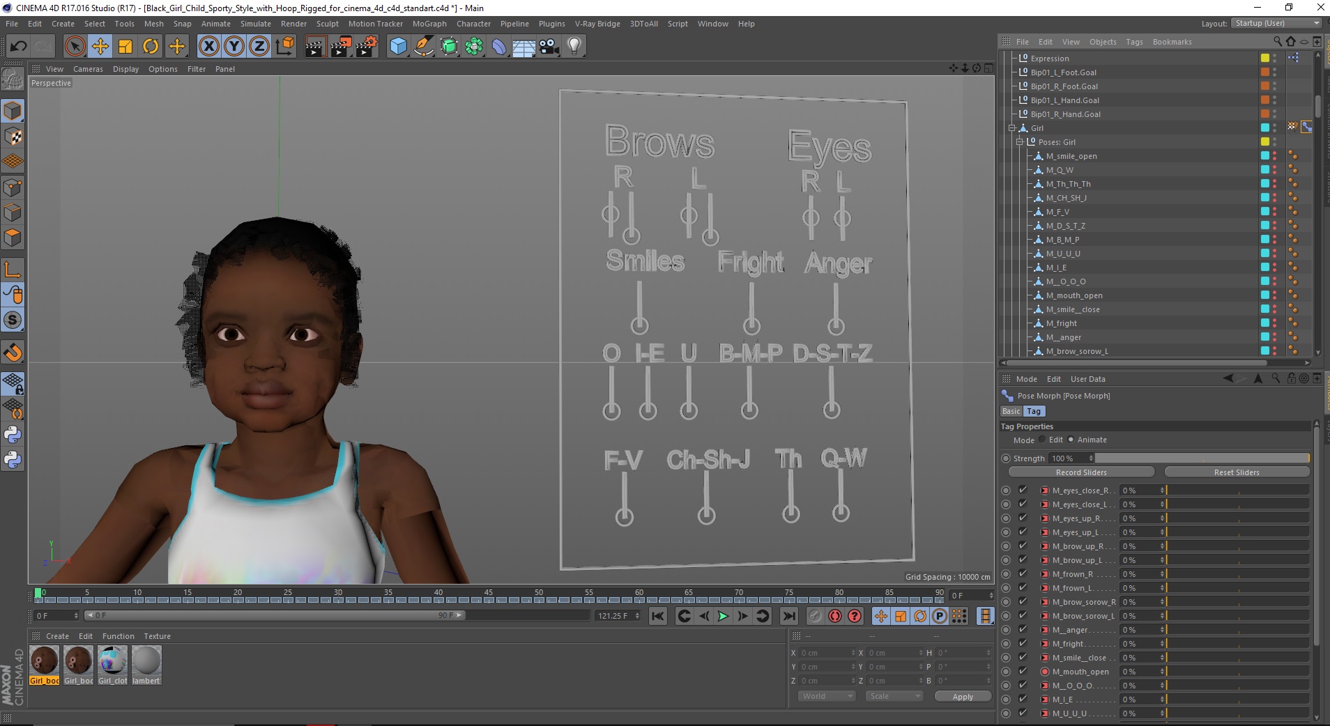 3D model Black Girl Child Sporty Style with Hoop Rigged for Cinema 4D