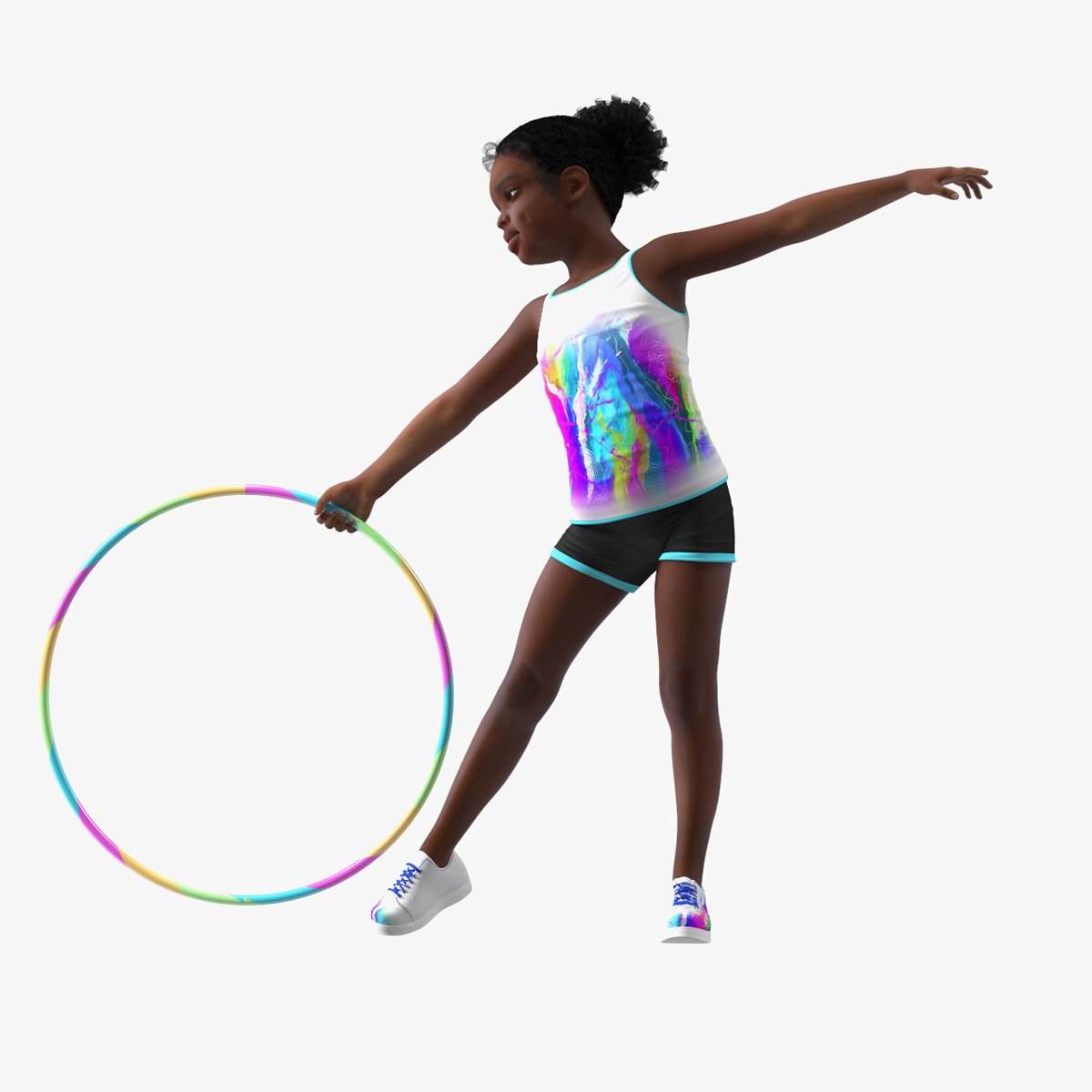 3D model Black Girl Child Sporty Style with Hoop Rigged for Cinema 4D