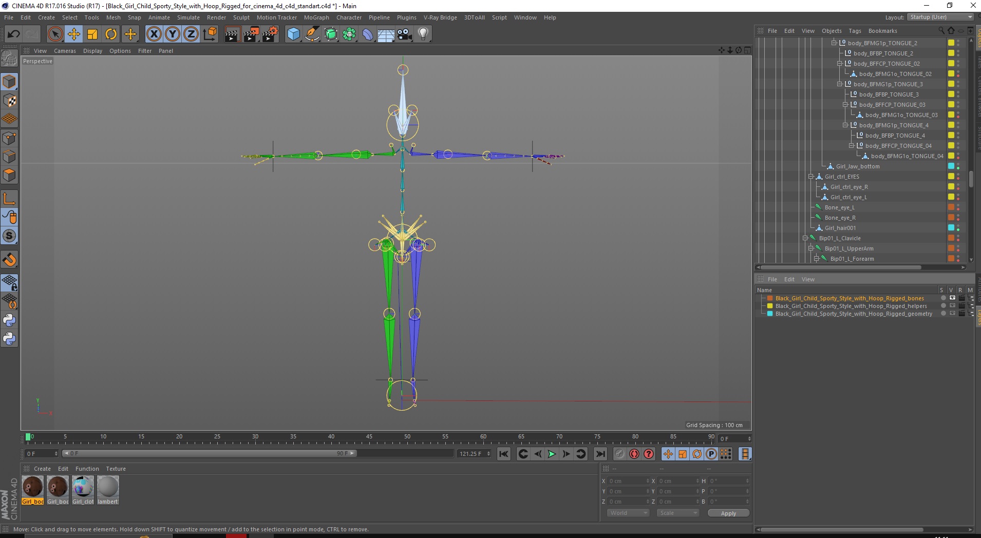 3D model Black Girl Child Sporty Style with Hoop Rigged for Cinema 4D