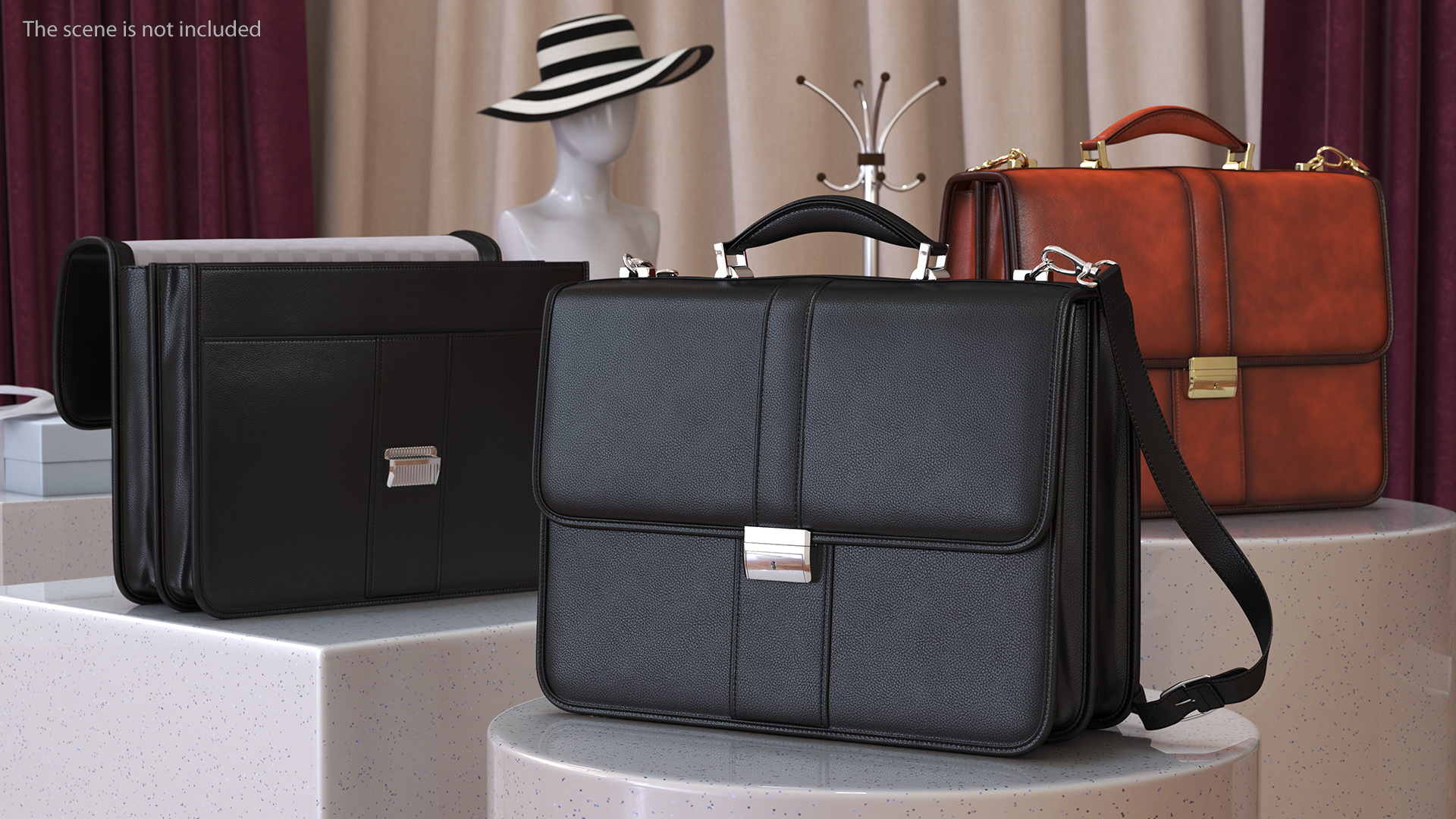Leather Flapover Briefcase Black 3D