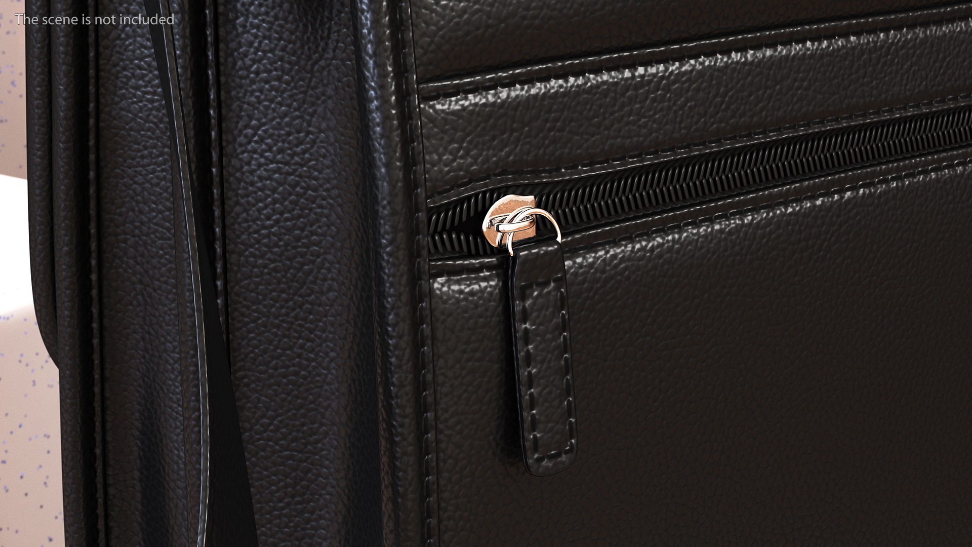 Leather Flapover Briefcase Black 3D