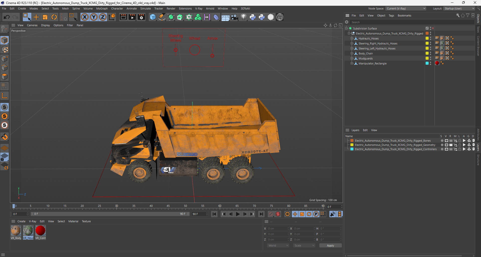 Electric Autonomous Dump Truck XCMG Dirty Rigged for Cinema 4D 3D