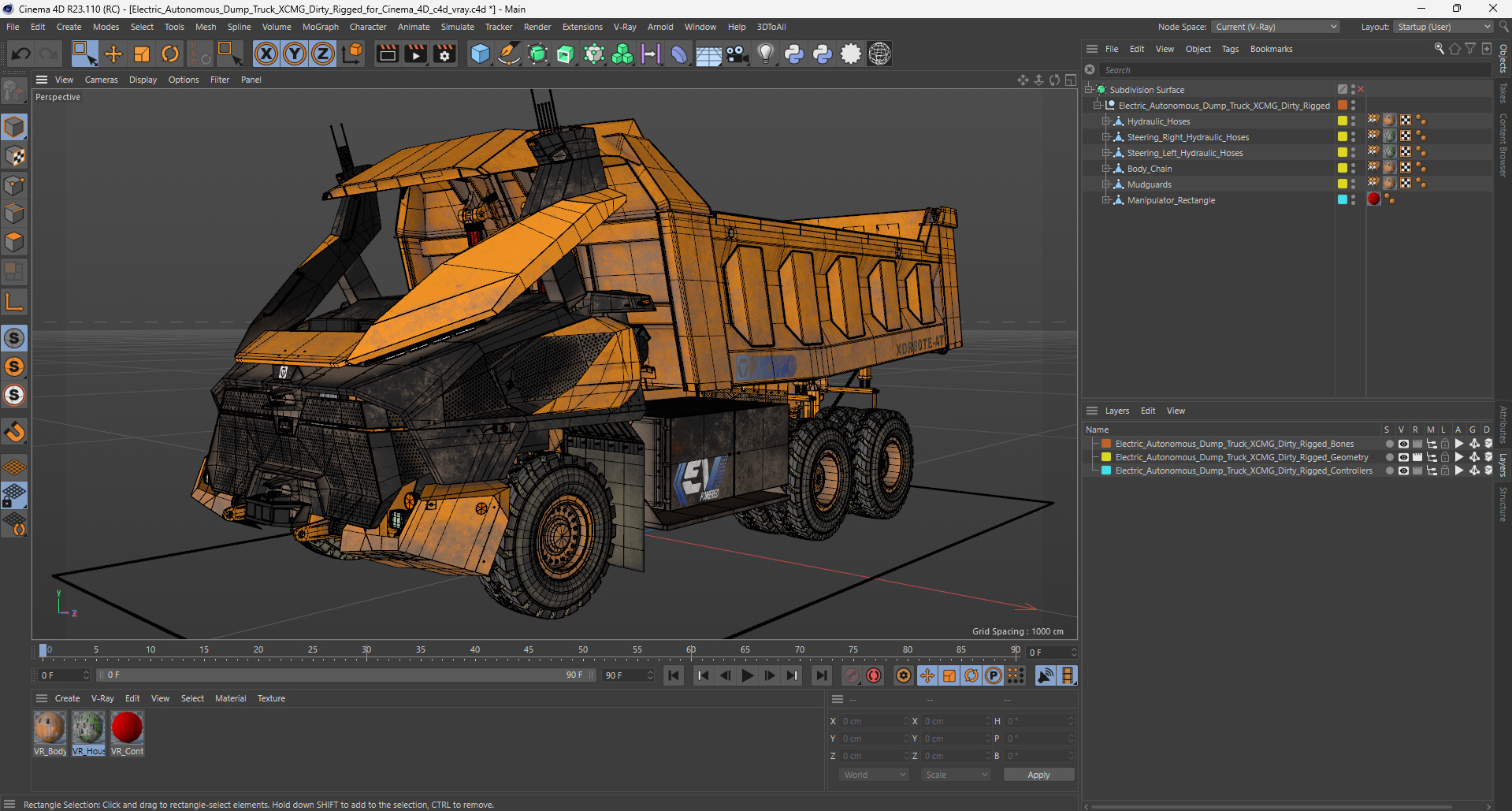 Electric Autonomous Dump Truck XCMG Dirty Rigged for Cinema 4D 3D