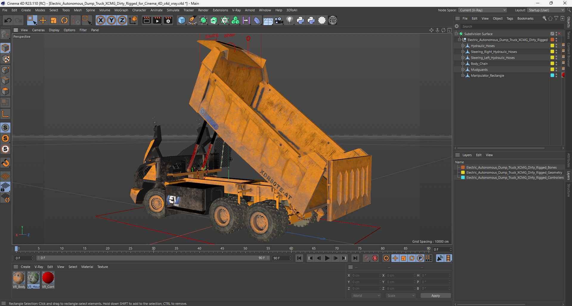 Electric Autonomous Dump Truck XCMG Dirty Rigged for Cinema 4D 3D