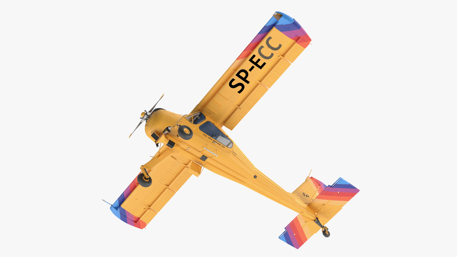 3D model Aircraft PZL 104 Wilga Yellow Rigged for Cinema 4D