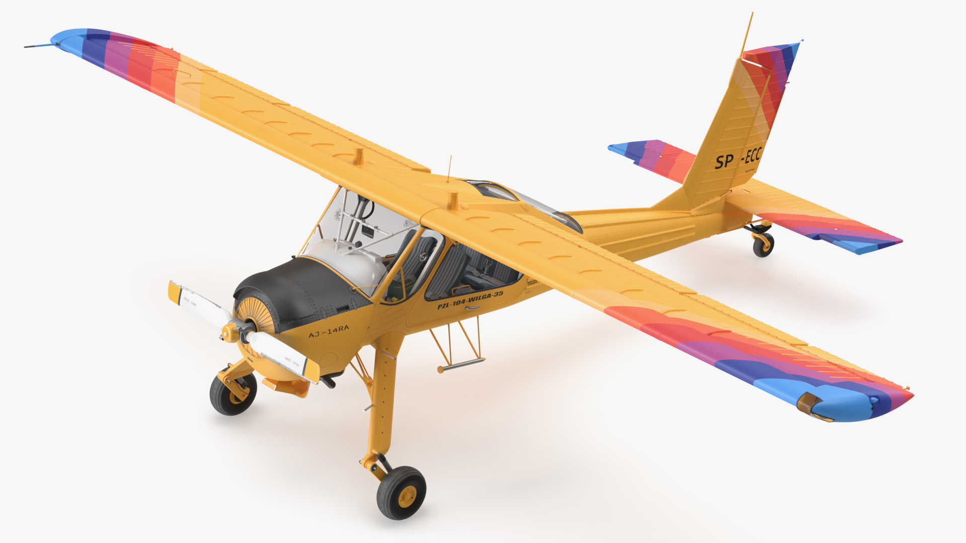 3D model Aircraft PZL 104 Wilga Yellow Rigged for Cinema 4D