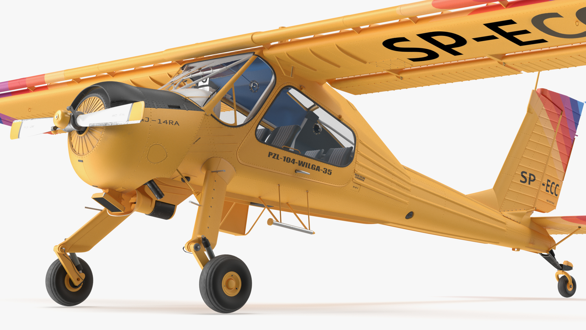 3D model Aircraft PZL 104 Wilga Yellow Rigged for Cinema 4D