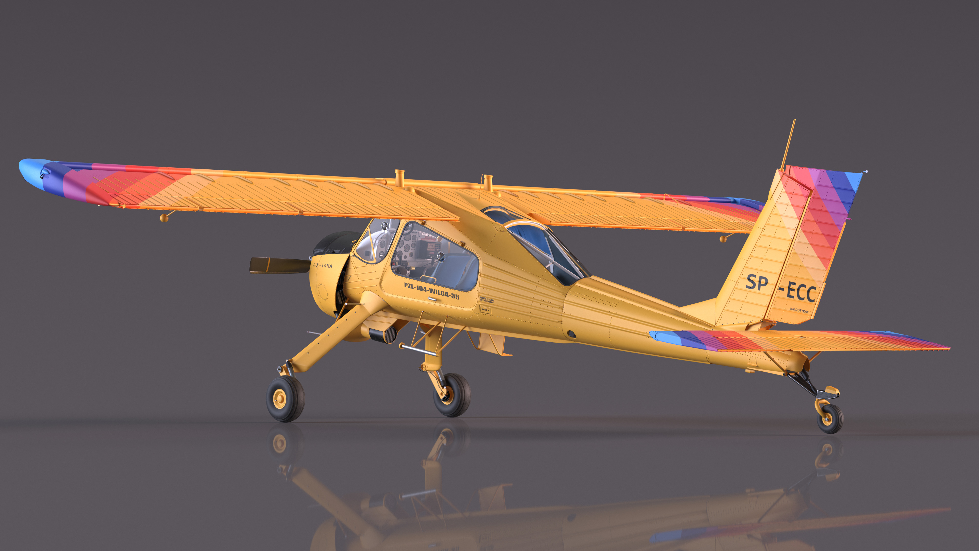 3D model Aircraft PZL 104 Wilga Yellow Rigged for Cinema 4D