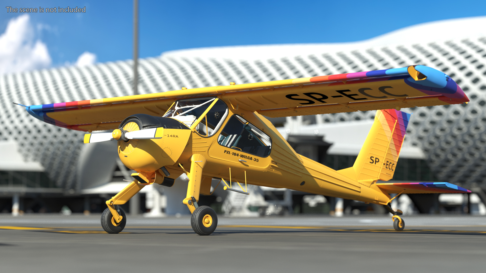 3D model Aircraft PZL 104 Wilga Yellow Rigged for Cinema 4D