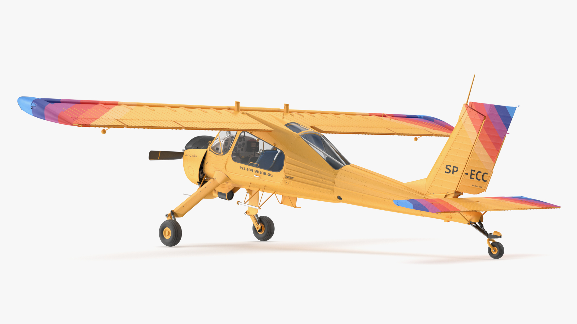 3D model Aircraft PZL 104 Wilga Yellow Rigged for Cinema 4D