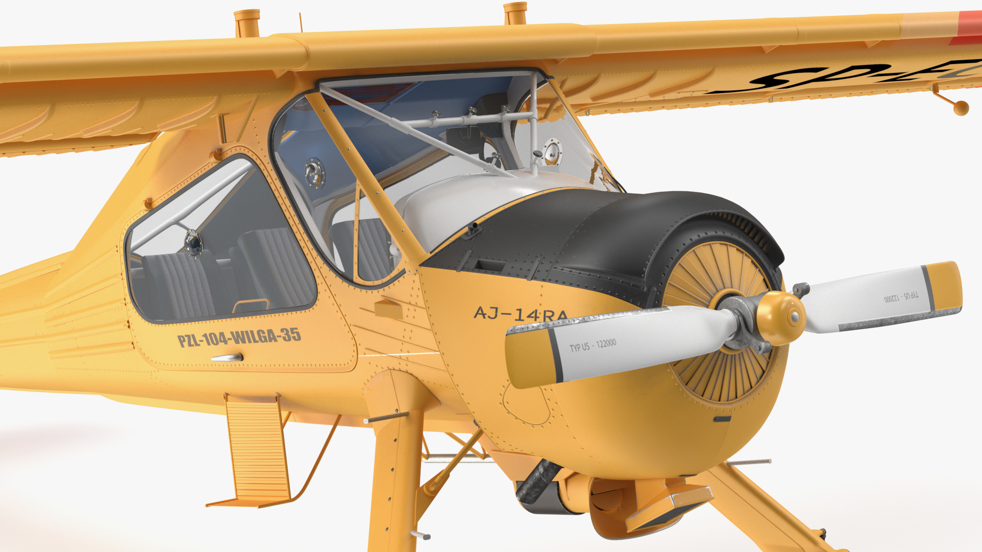 3D model Aircraft PZL 104 Wilga Yellow Rigged for Cinema 4D