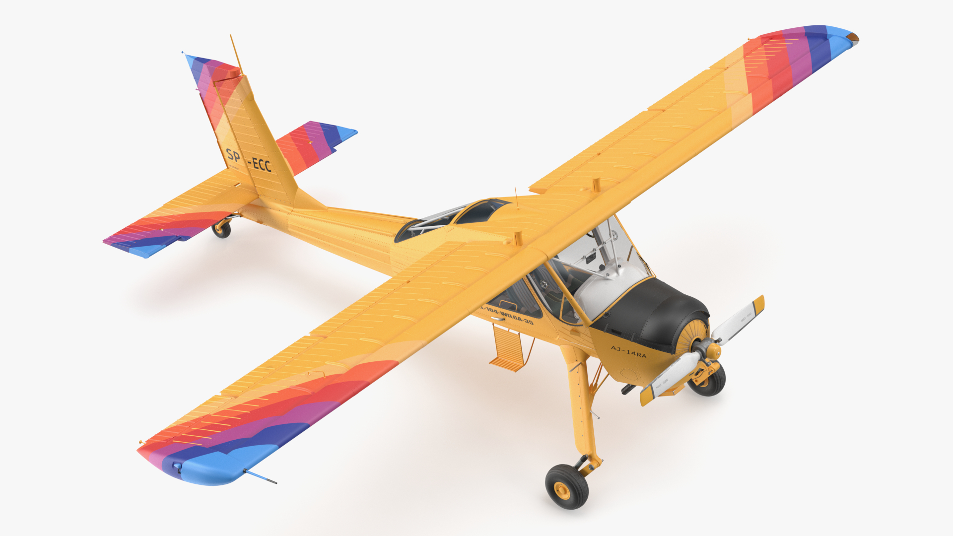 3D model Aircraft PZL 104 Wilga Yellow Rigged for Cinema 4D