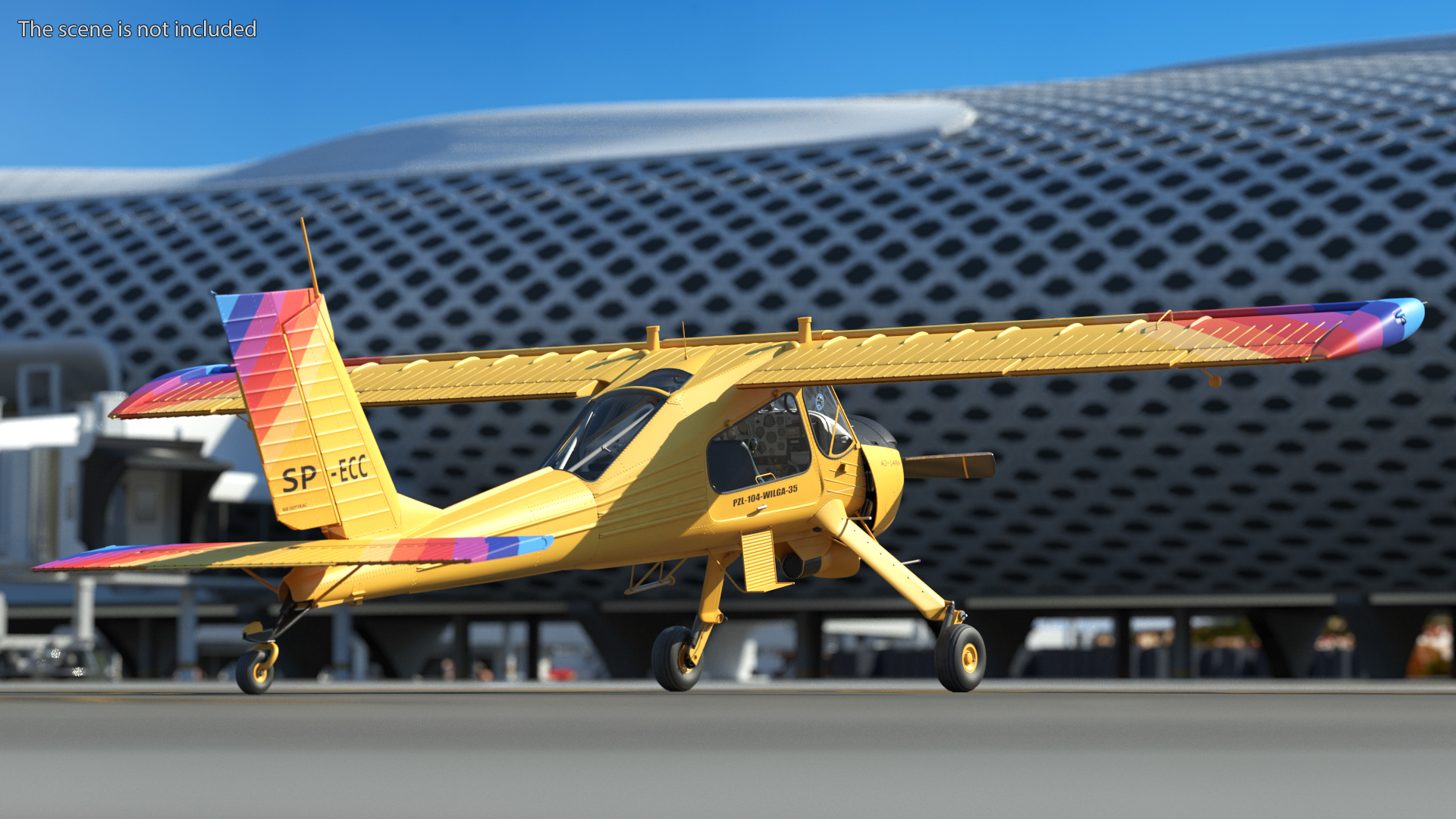 3D model Aircraft PZL 104 Wilga Yellow Rigged for Cinema 4D