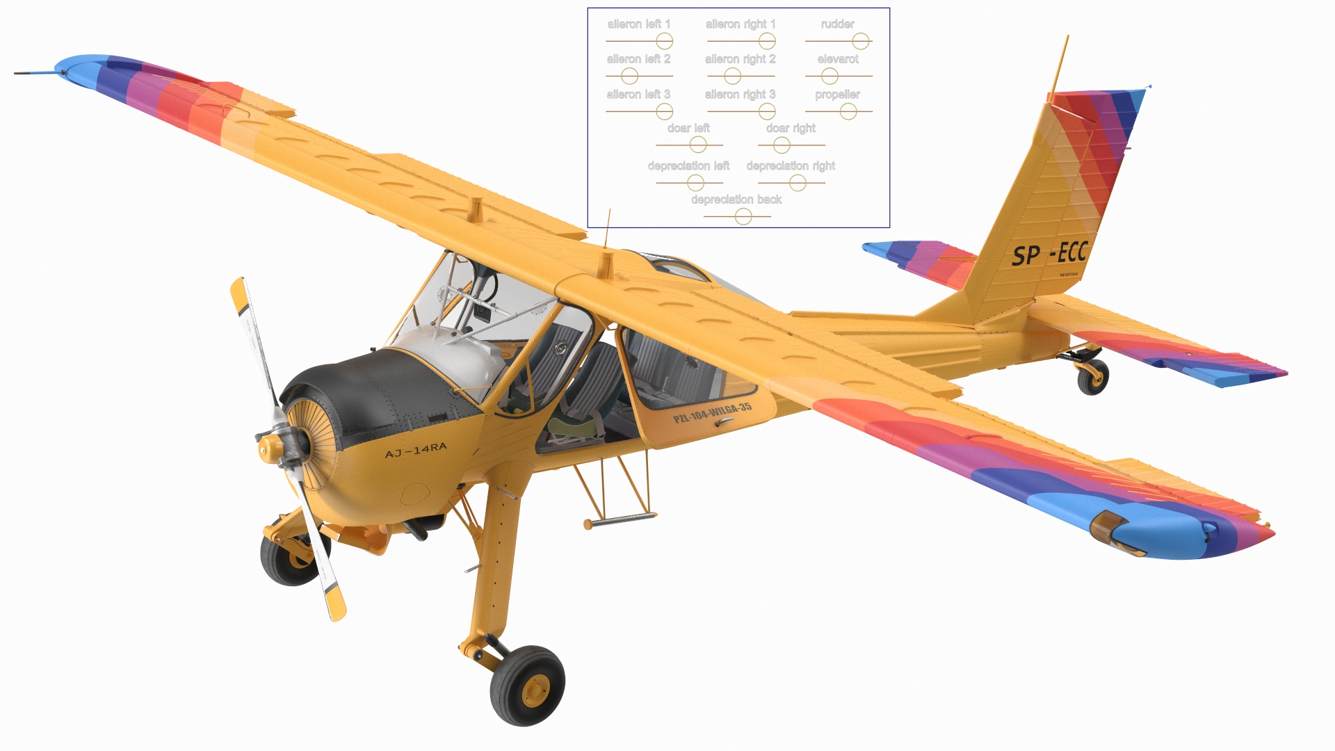 3D model Aircraft PZL 104 Wilga Yellow Rigged for Cinema 4D