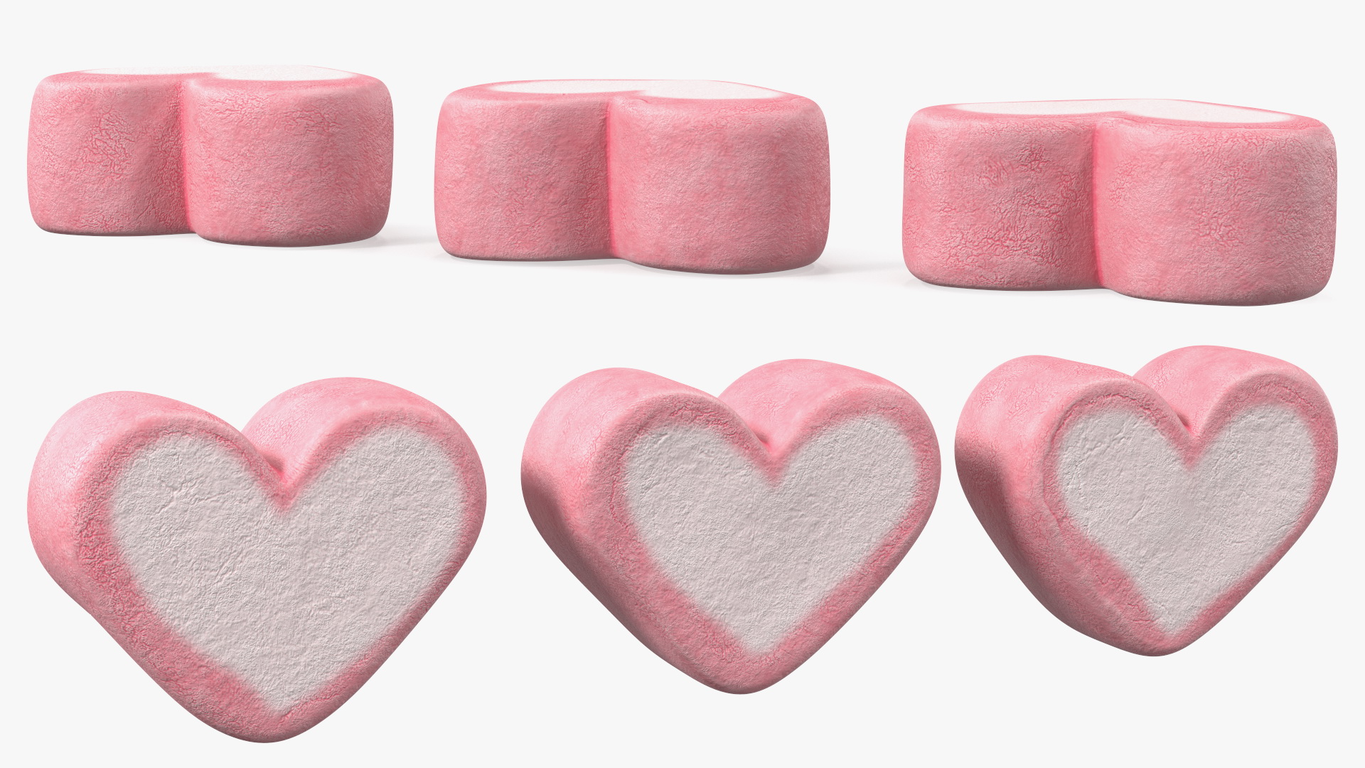 3D Pink and White Marshmallow Hearts model