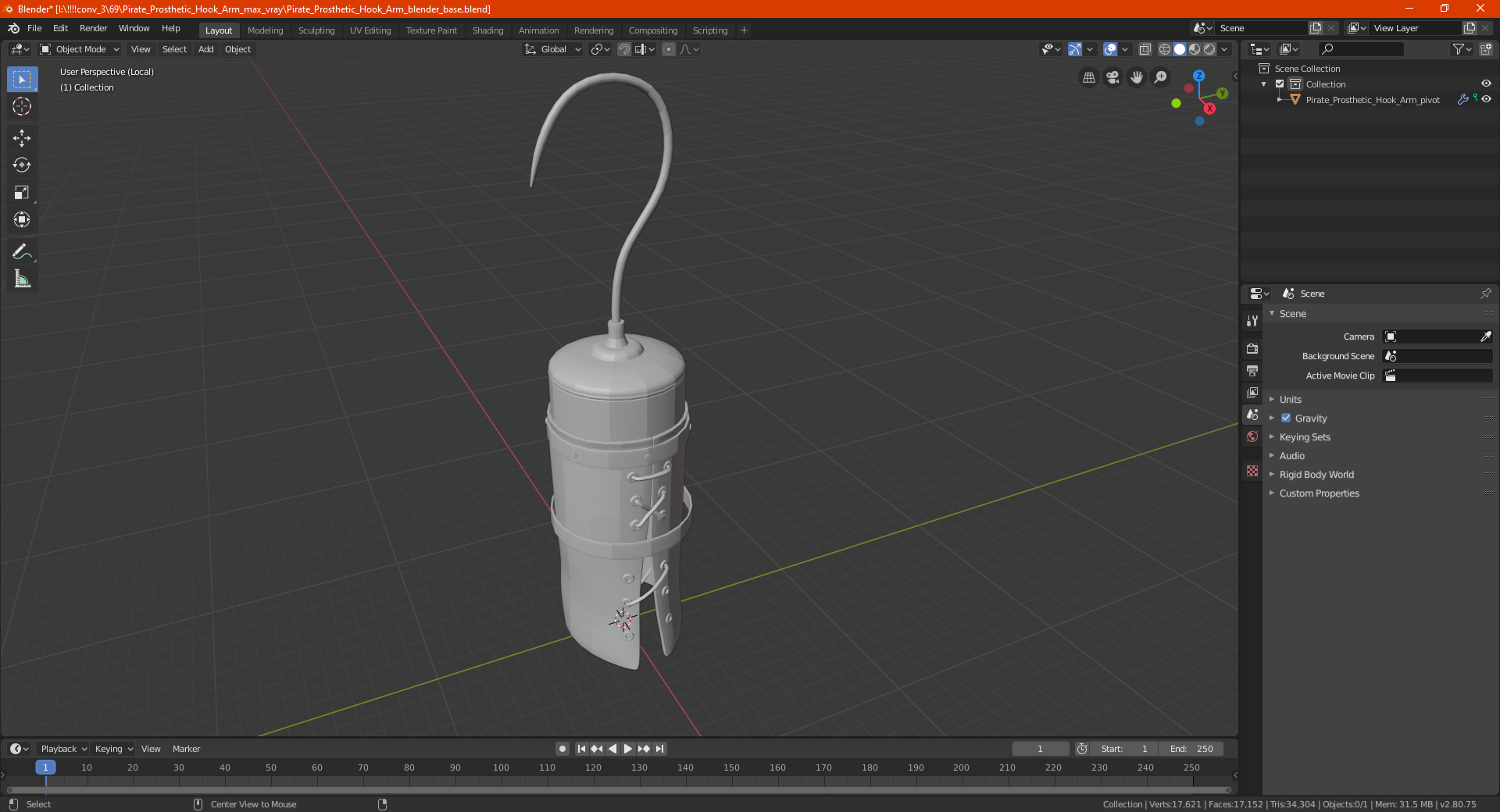 3D Pirate Prosthetic Hook Arm
