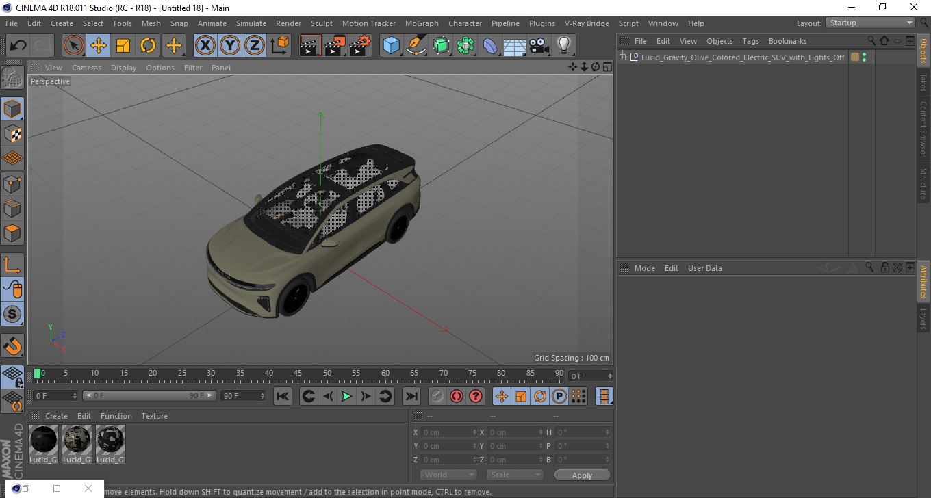 3D Lucid Gravity Olive Colored Electric SUV with Lights Off