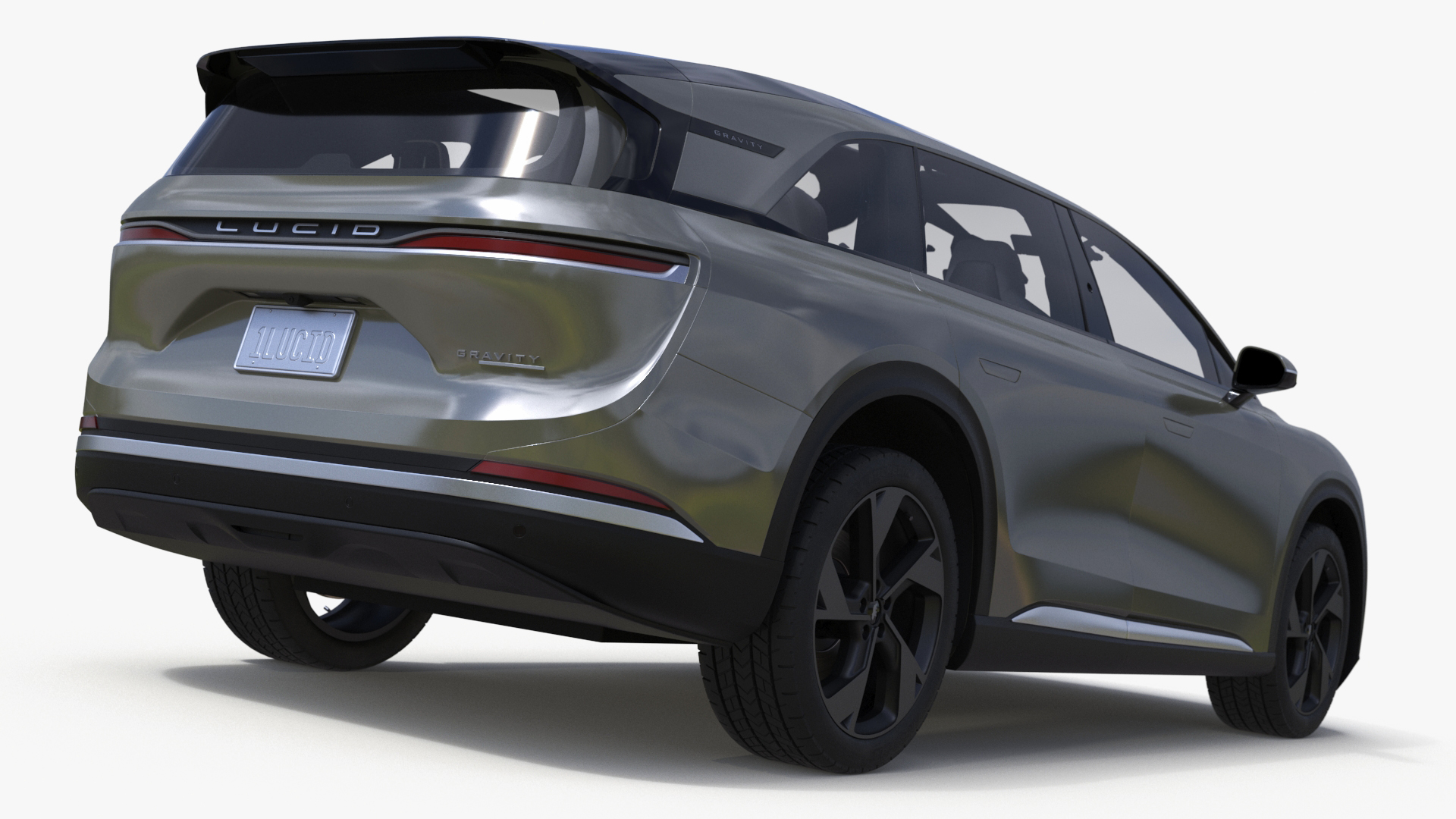 3D Lucid Gravity Olive Colored Electric SUV with Lights Off