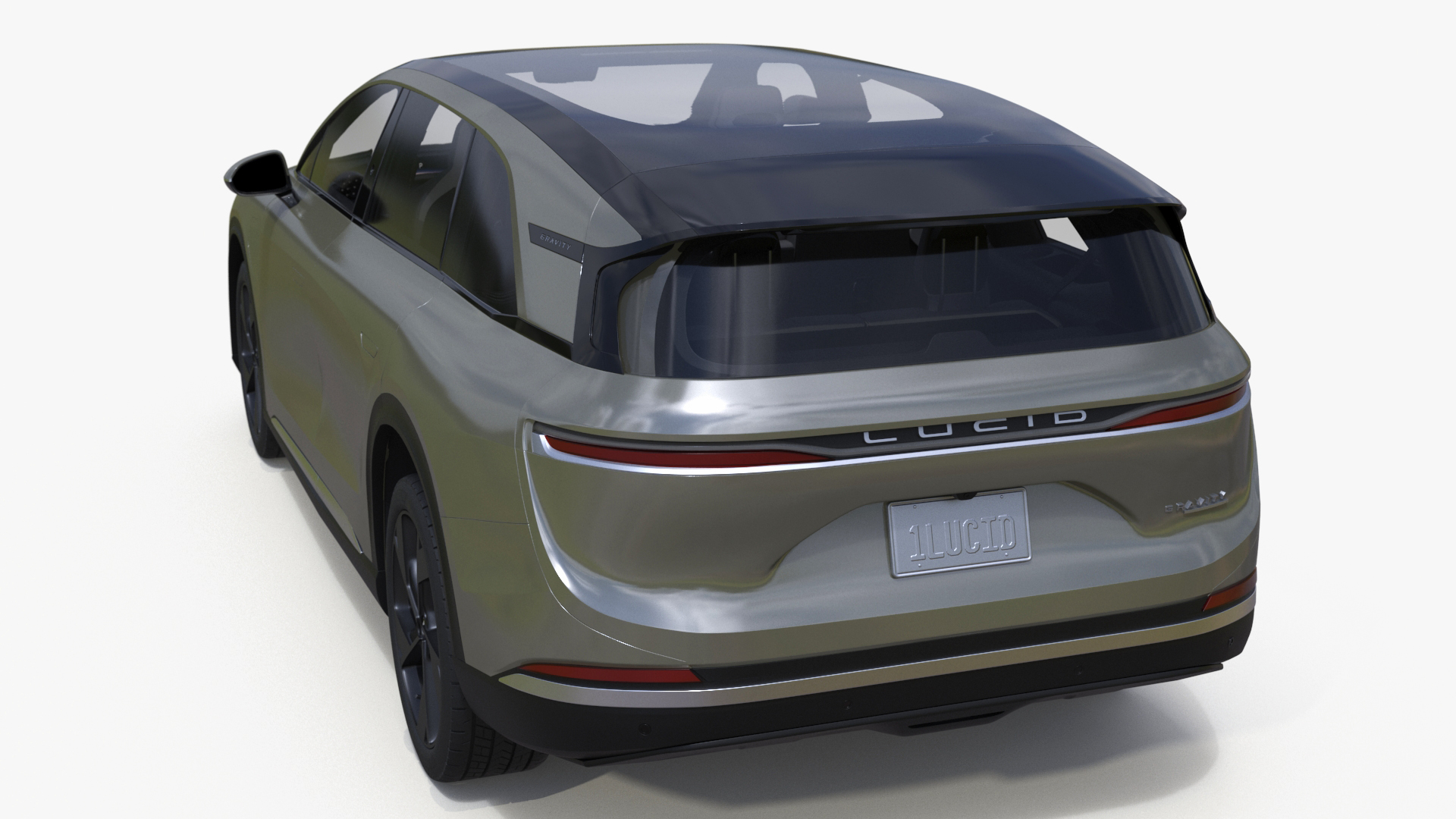 3D Lucid Gravity Olive Colored Electric SUV with Lights Off