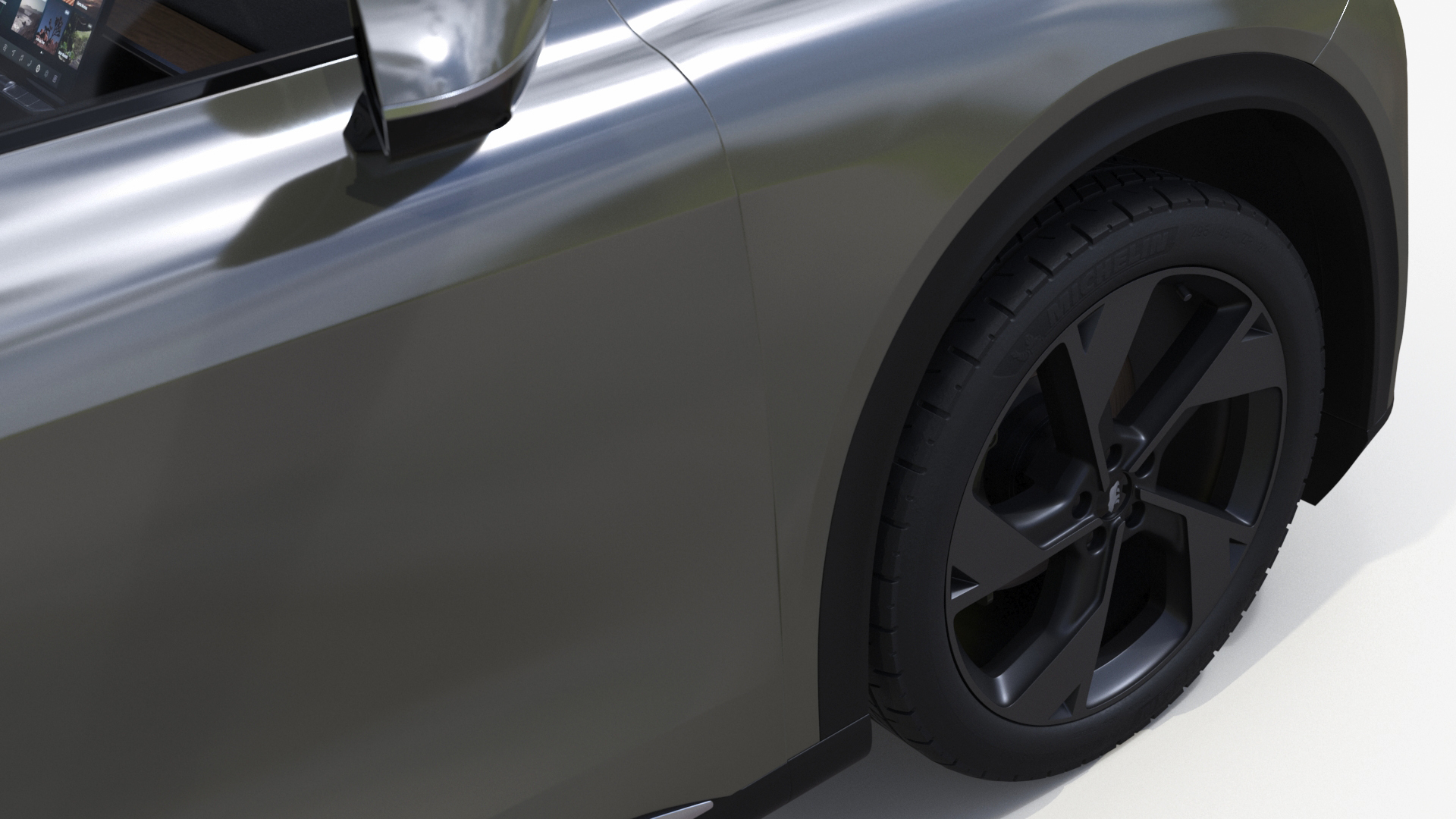 3D Lucid Gravity Olive Colored Electric SUV with Lights Off