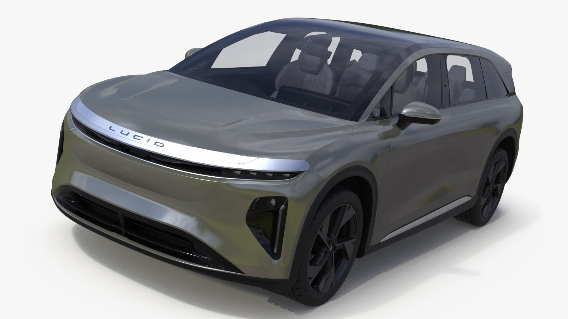 3D Lucid Gravity Olive Colored Electric SUV with Lights Off