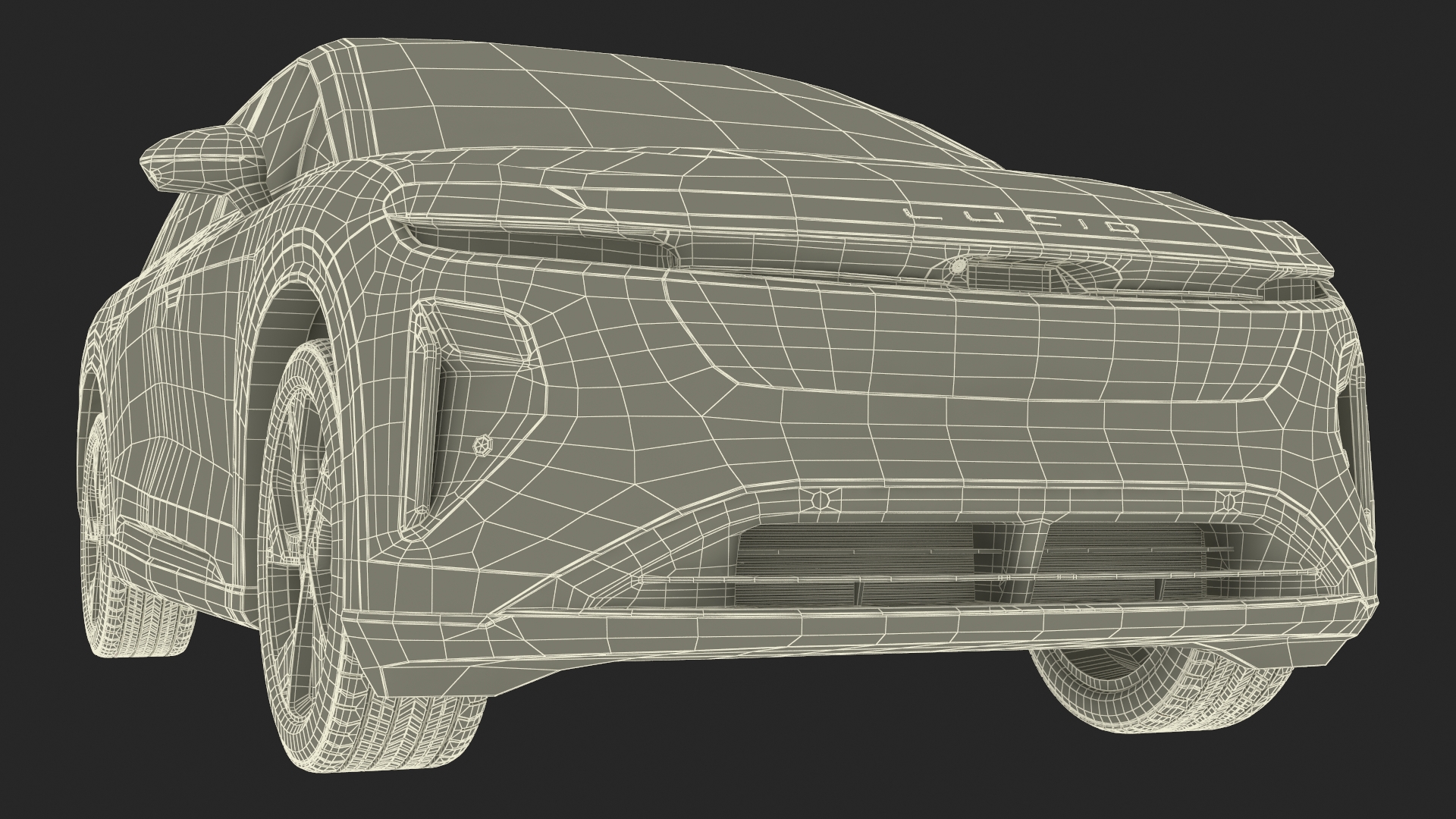 3D Lucid Gravity Olive Colored Electric SUV with Lights Off