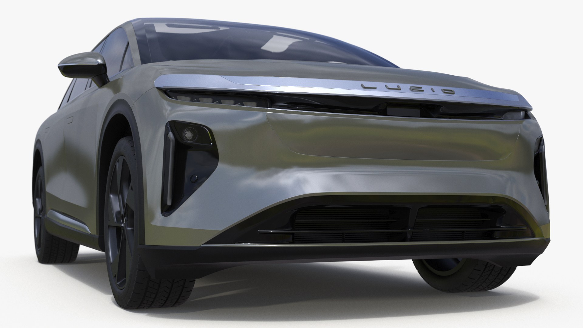 3D Lucid Gravity Olive Colored Electric SUV with Lights Off