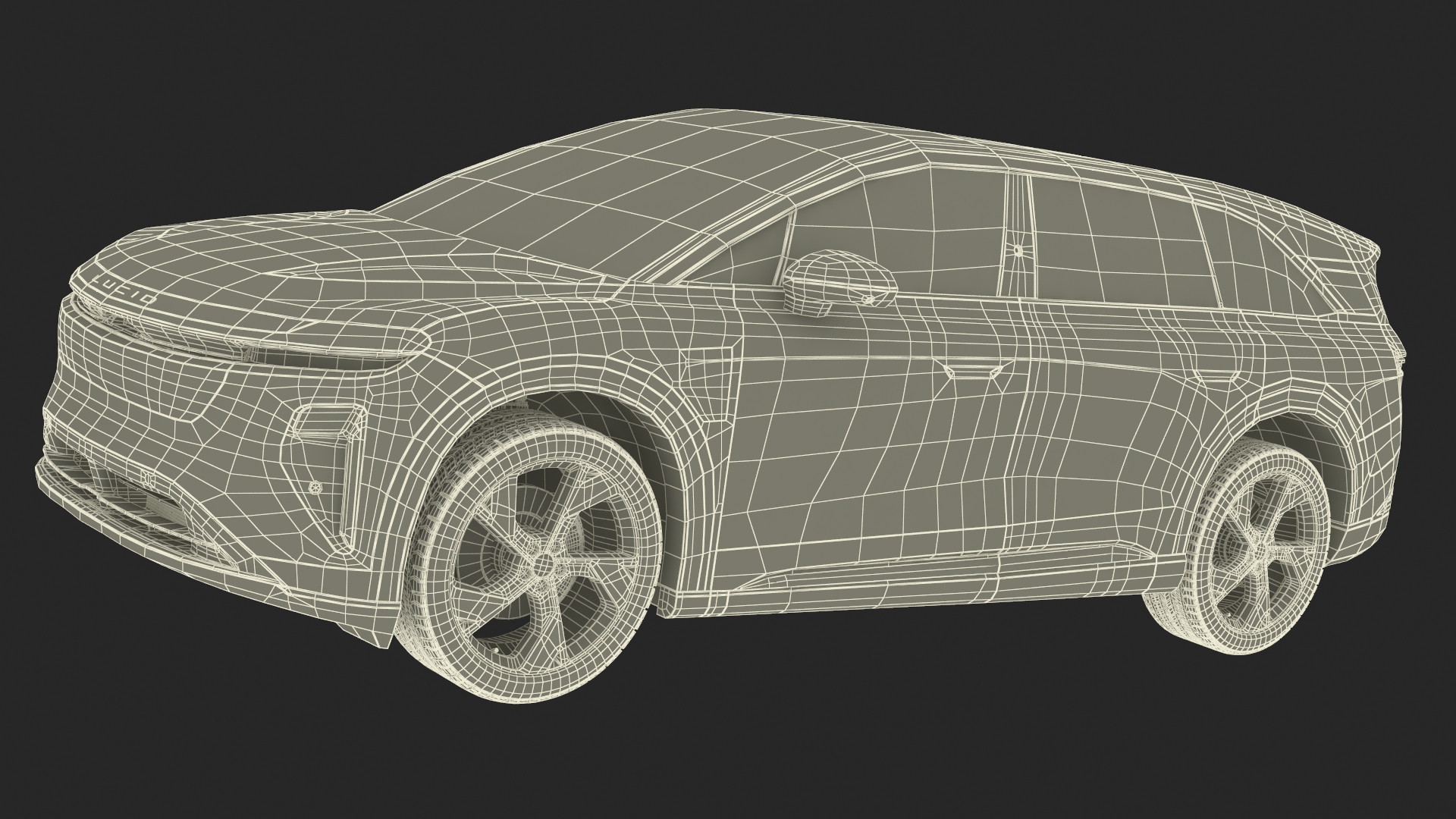 3D Lucid Gravity Olive Colored Electric SUV with Lights Off