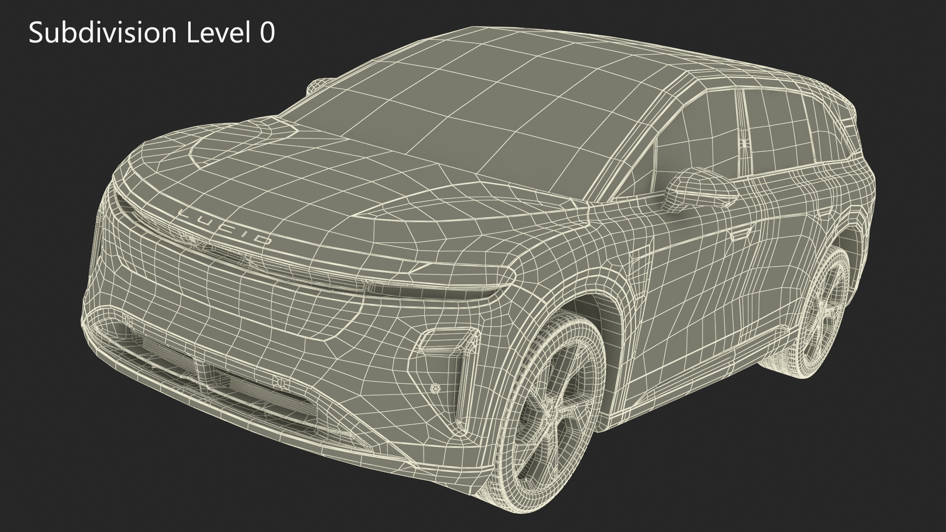 3D Lucid Gravity Olive Colored Electric SUV with Lights Off