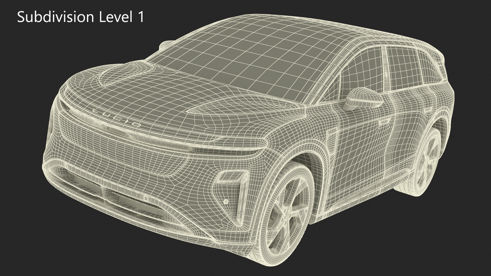 3D Lucid Gravity Olive Colored Electric SUV with Lights Off