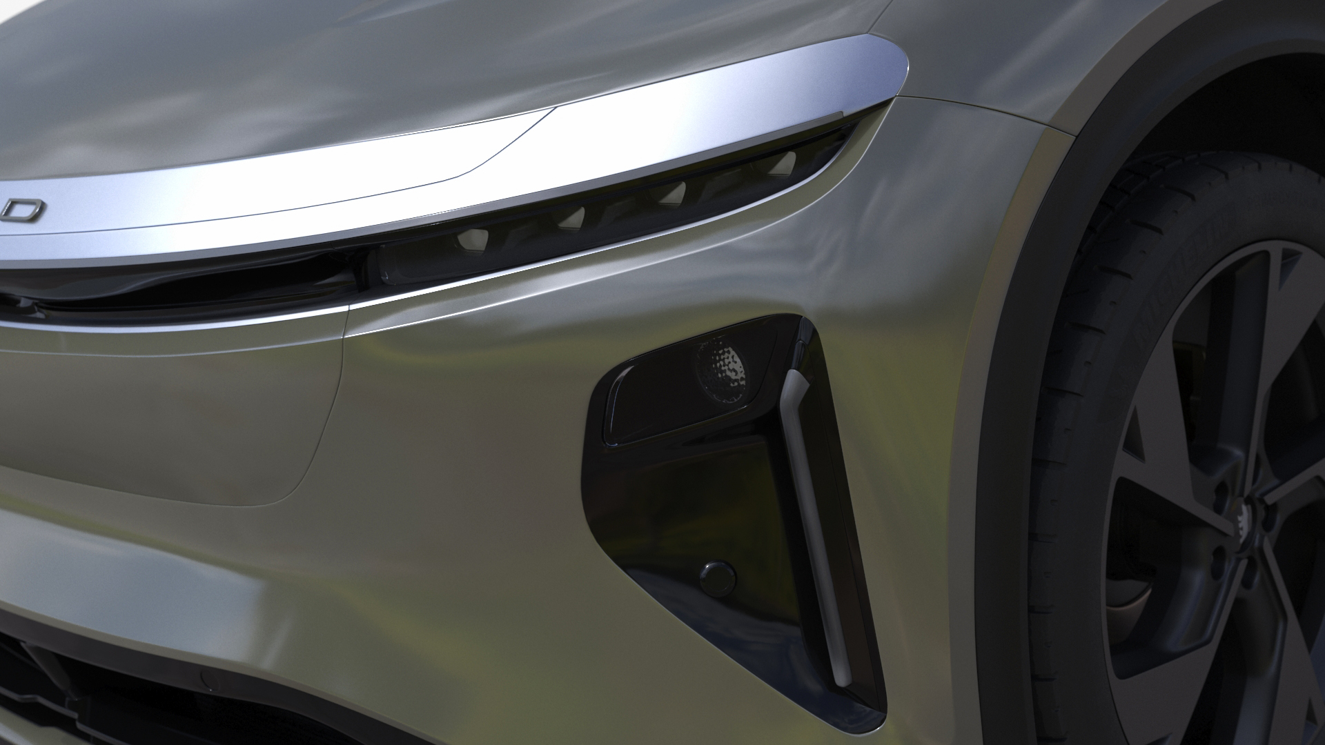 3D Lucid Gravity Olive Colored Electric SUV with Lights Off