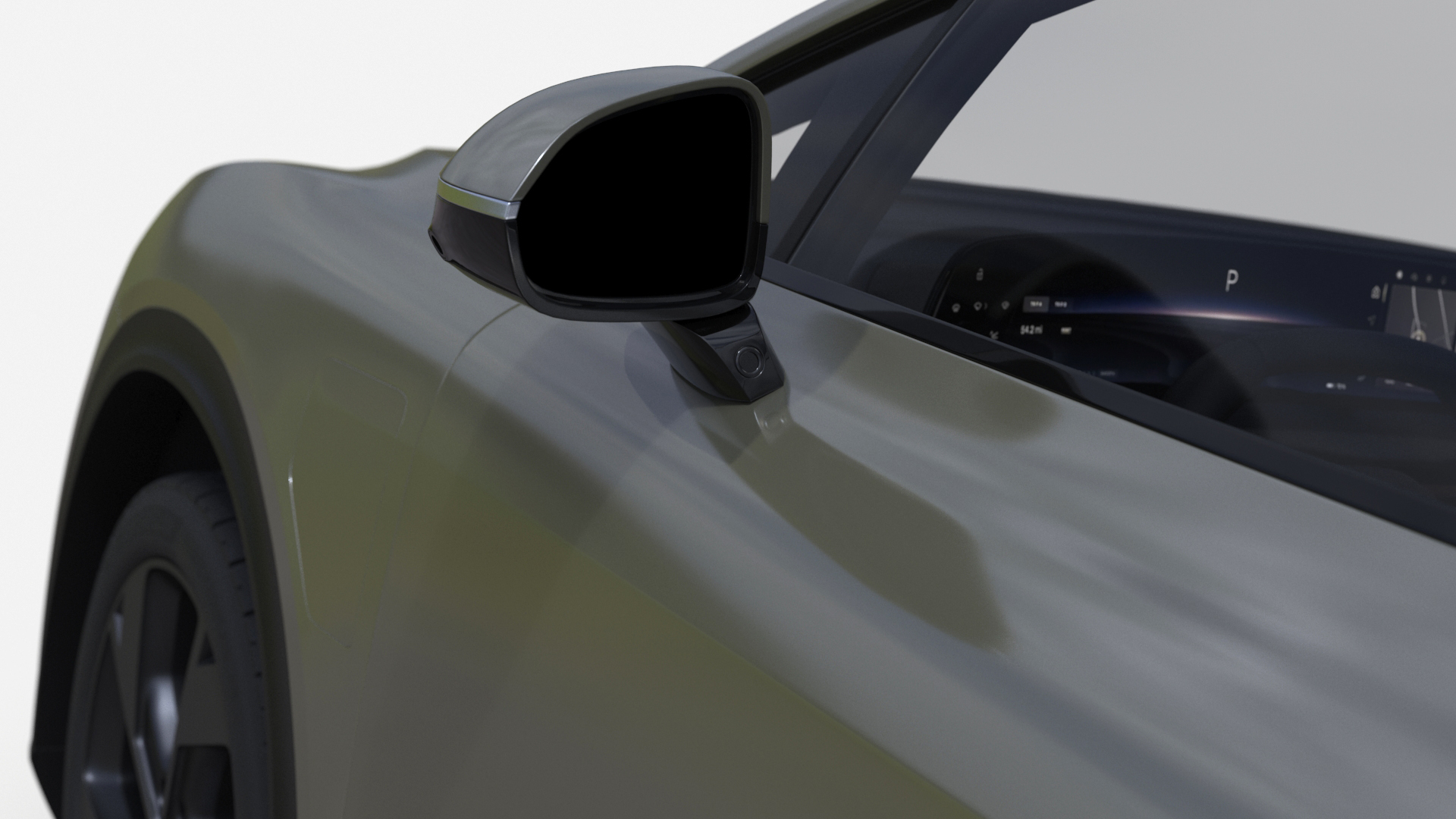 3D Lucid Gravity Olive Colored Electric SUV with Lights Off