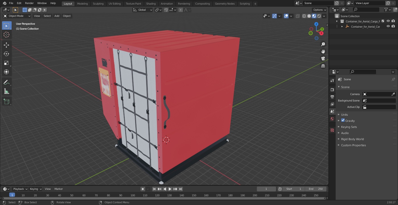 3D model Container for Aerial Cargo Red