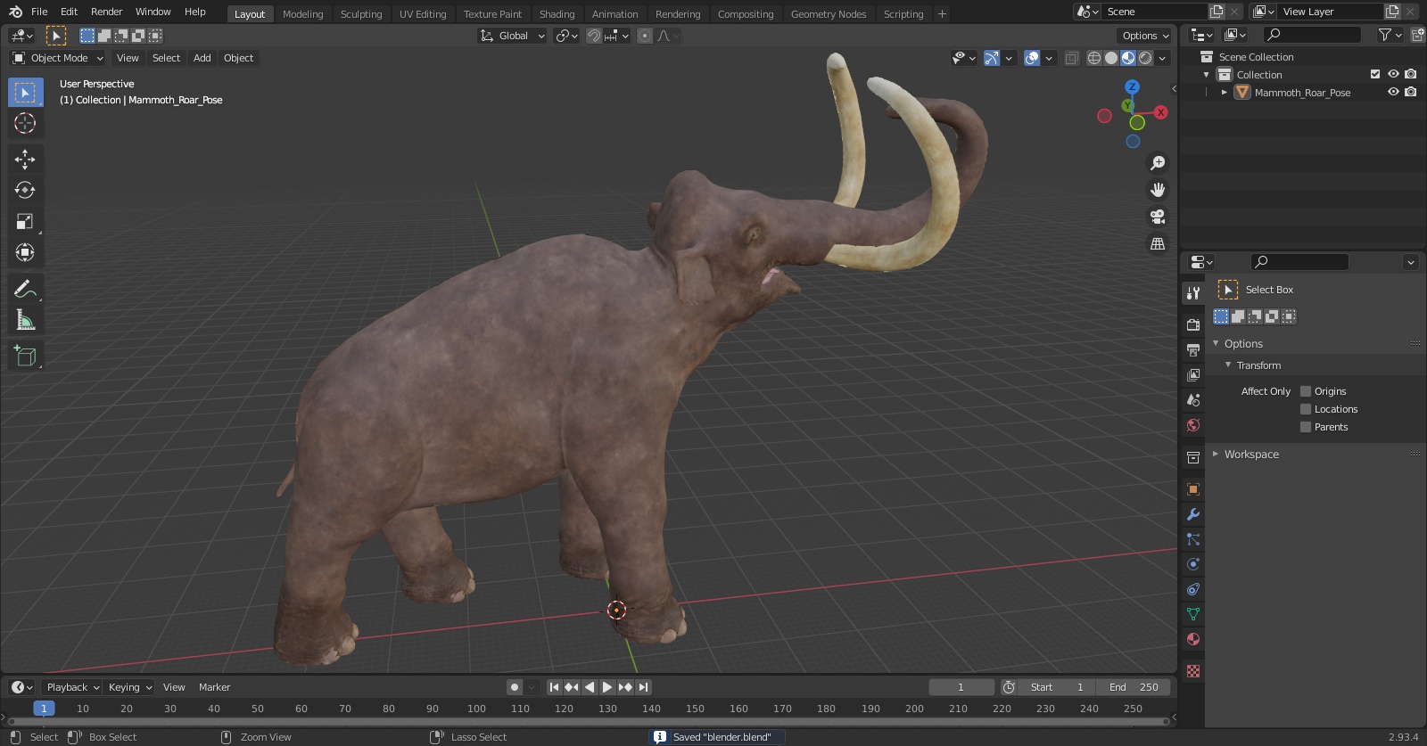 Mammoth Roar Pose 3D