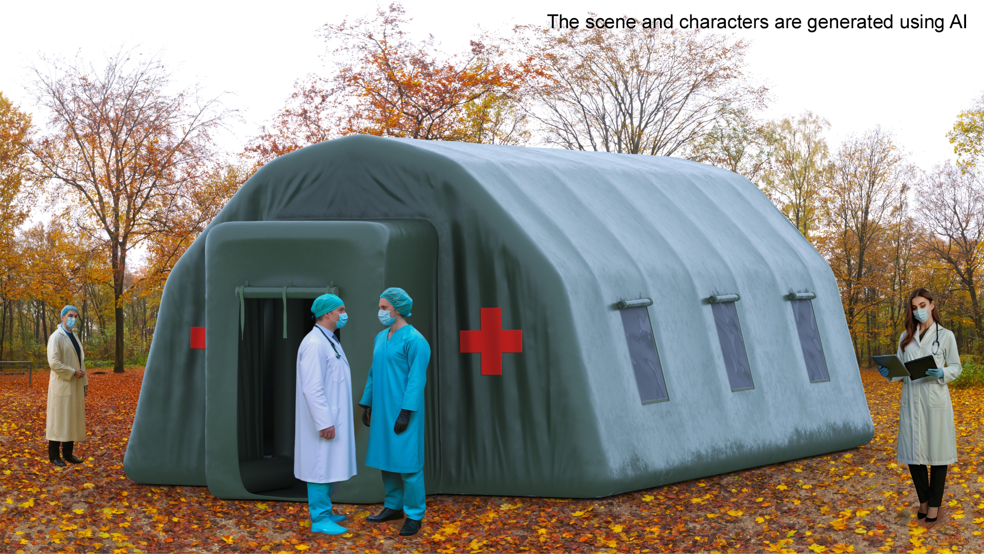 Emergency Inflatable Medical Pass Through Green Tent 3D