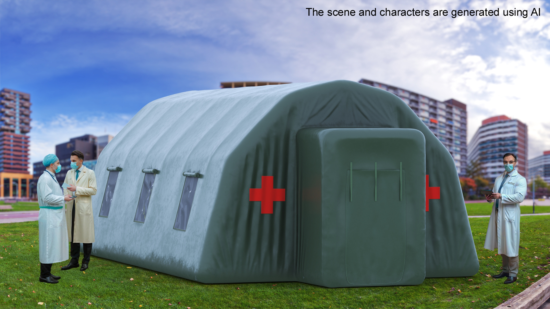 Emergency Inflatable Medical Pass Through Green Tent 3D