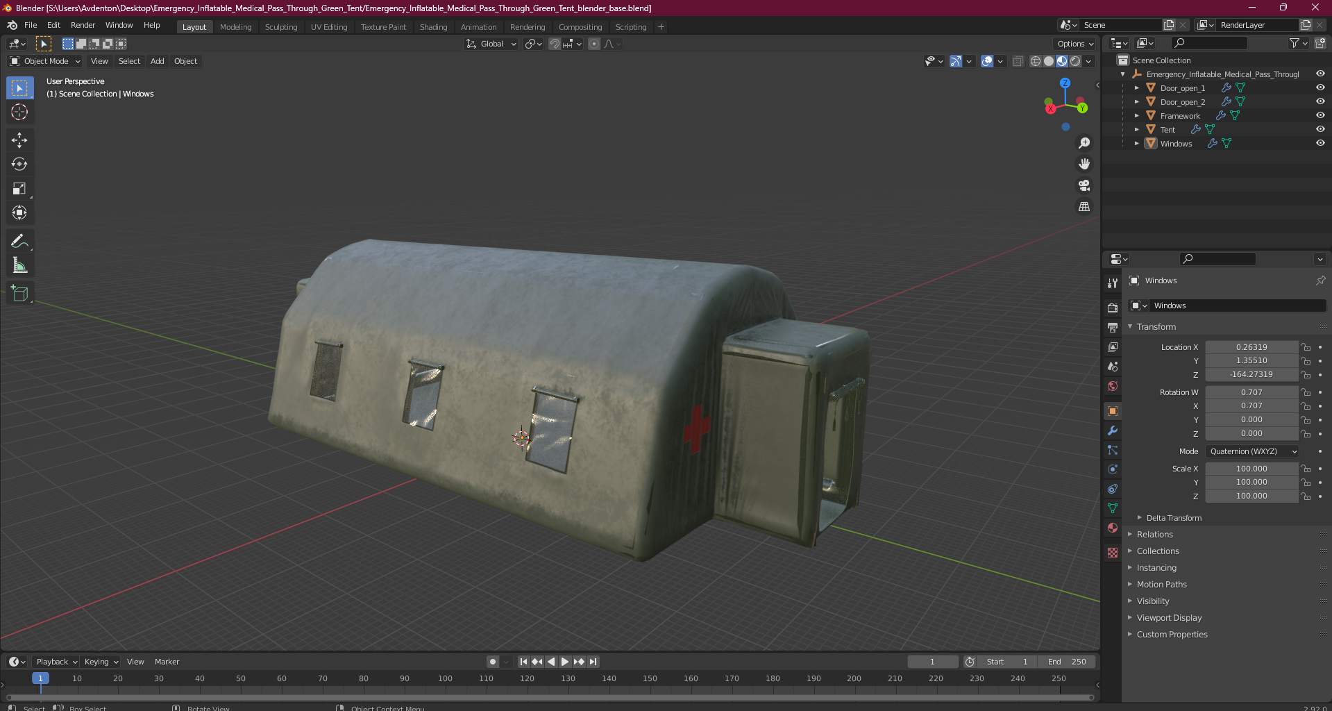Emergency Inflatable Medical Pass Through Green Tent 3D