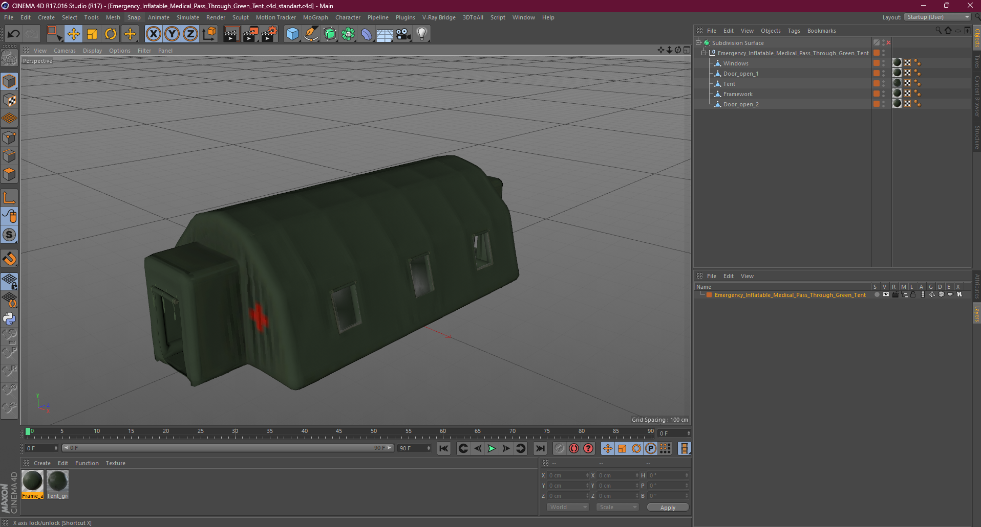Emergency Inflatable Medical Pass Through Green Tent 3D