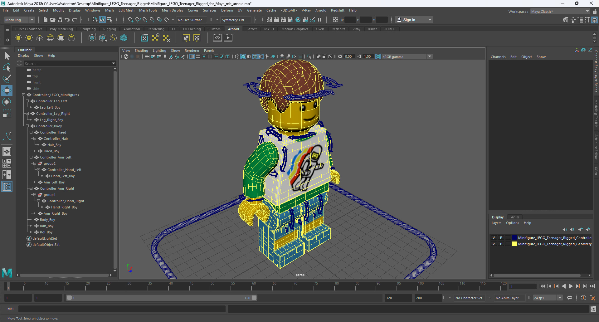 3D model Minifigure LEGO Teenager Rigged for Maya