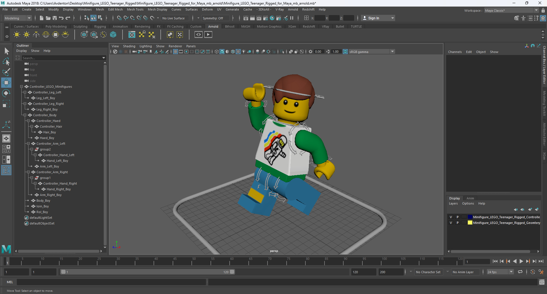 3D model Minifigure LEGO Teenager Rigged for Maya