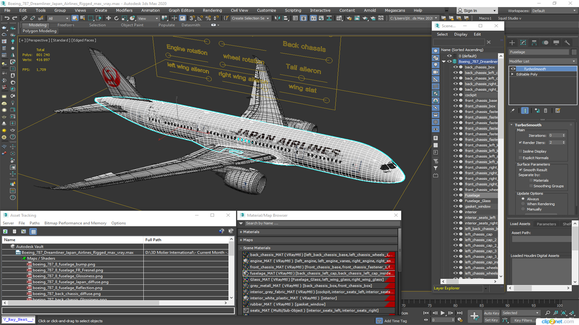 3D Boeing 787 Dreamliner Japan Airlines Rigged model