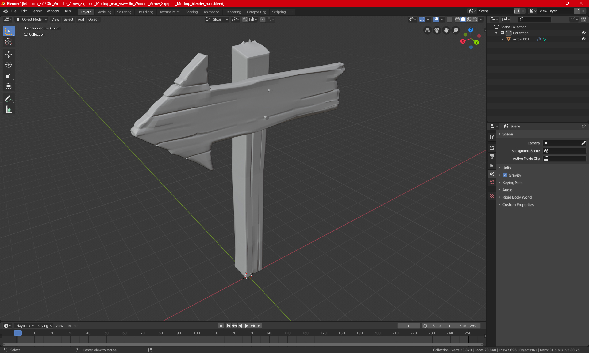 Old Wooden Arrow Signpost Mockup 3D