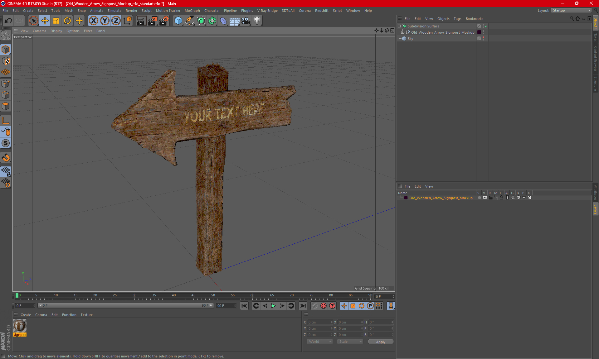 Old Wooden Arrow Signpost Mockup 3D