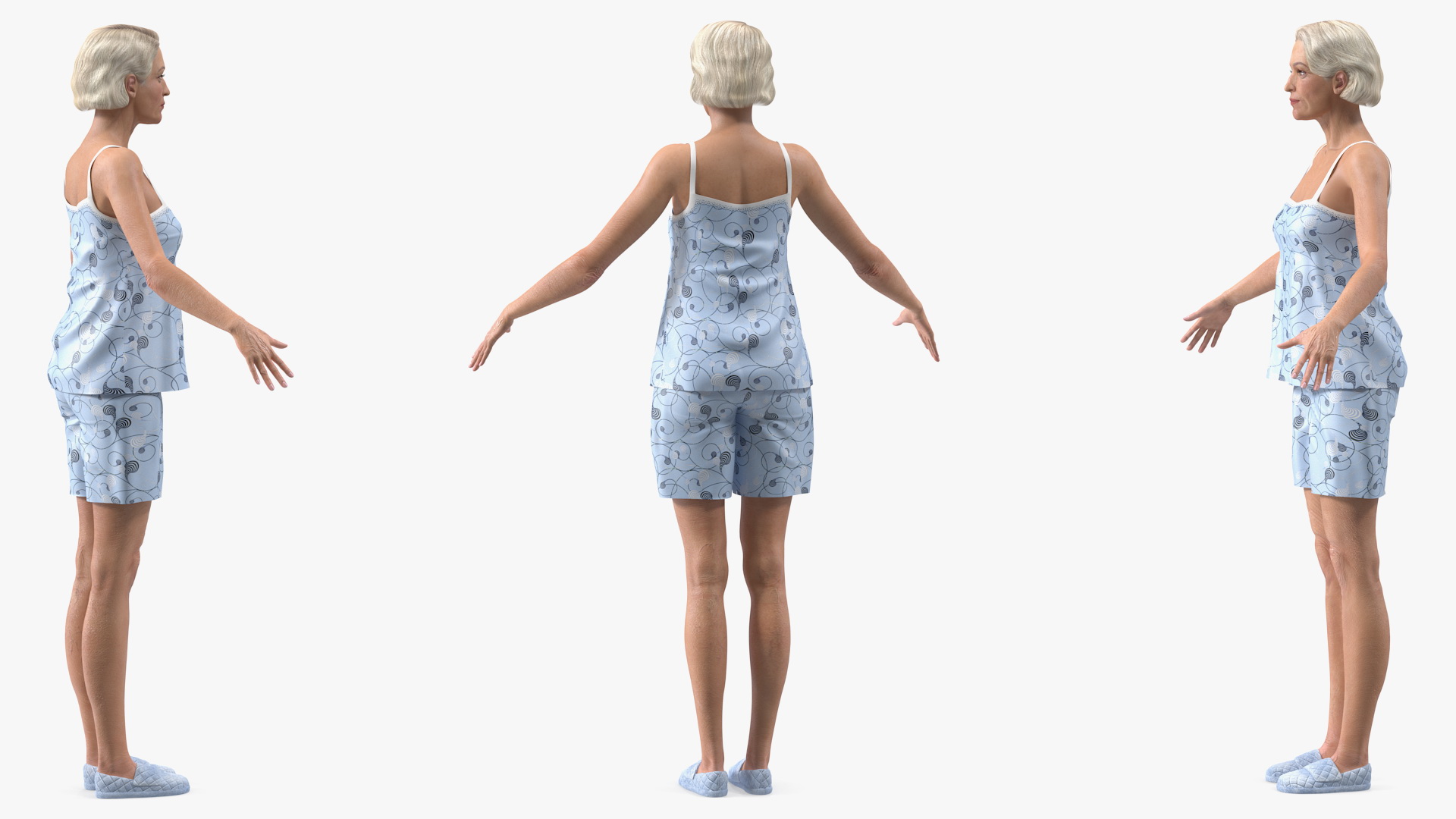 3D model Elderly Woman in Pijama T Pose
