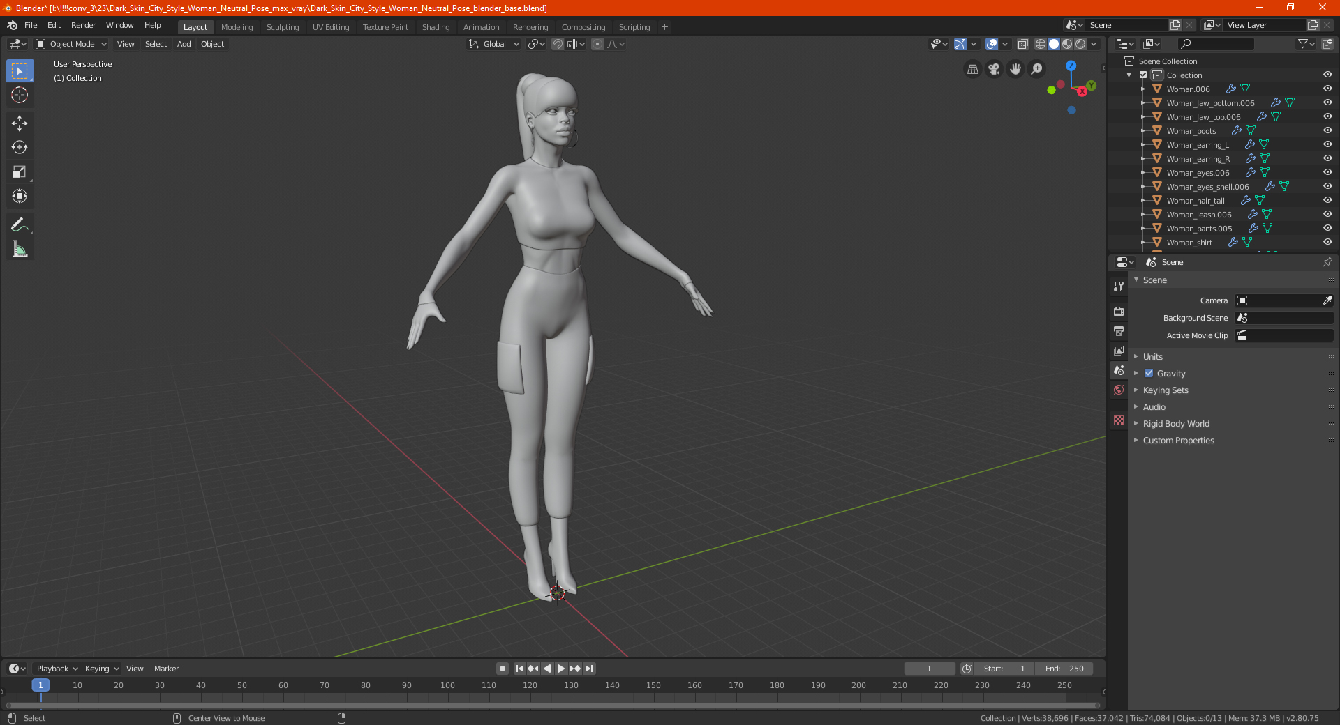 Dark Skin City Style Woman Neutral Pose 3D model