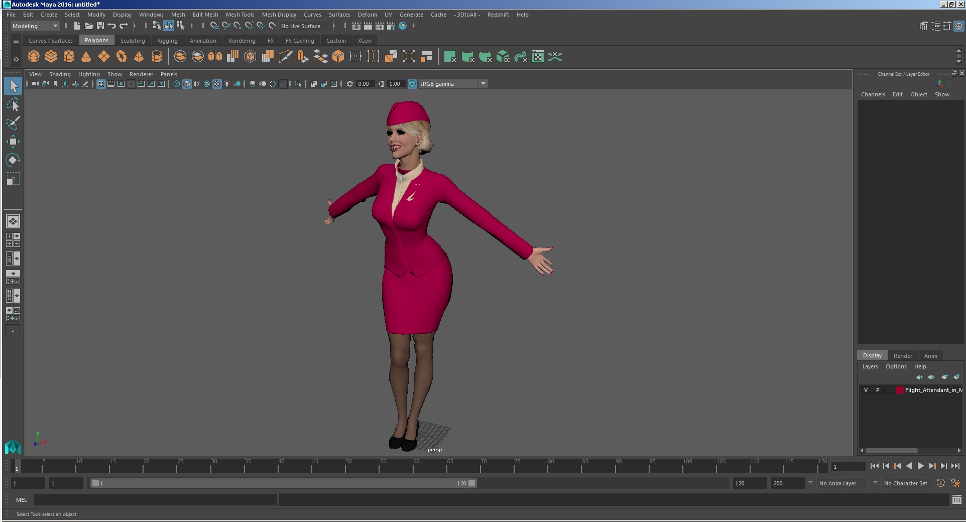 Flight Attendant in Maroon Dress 3D