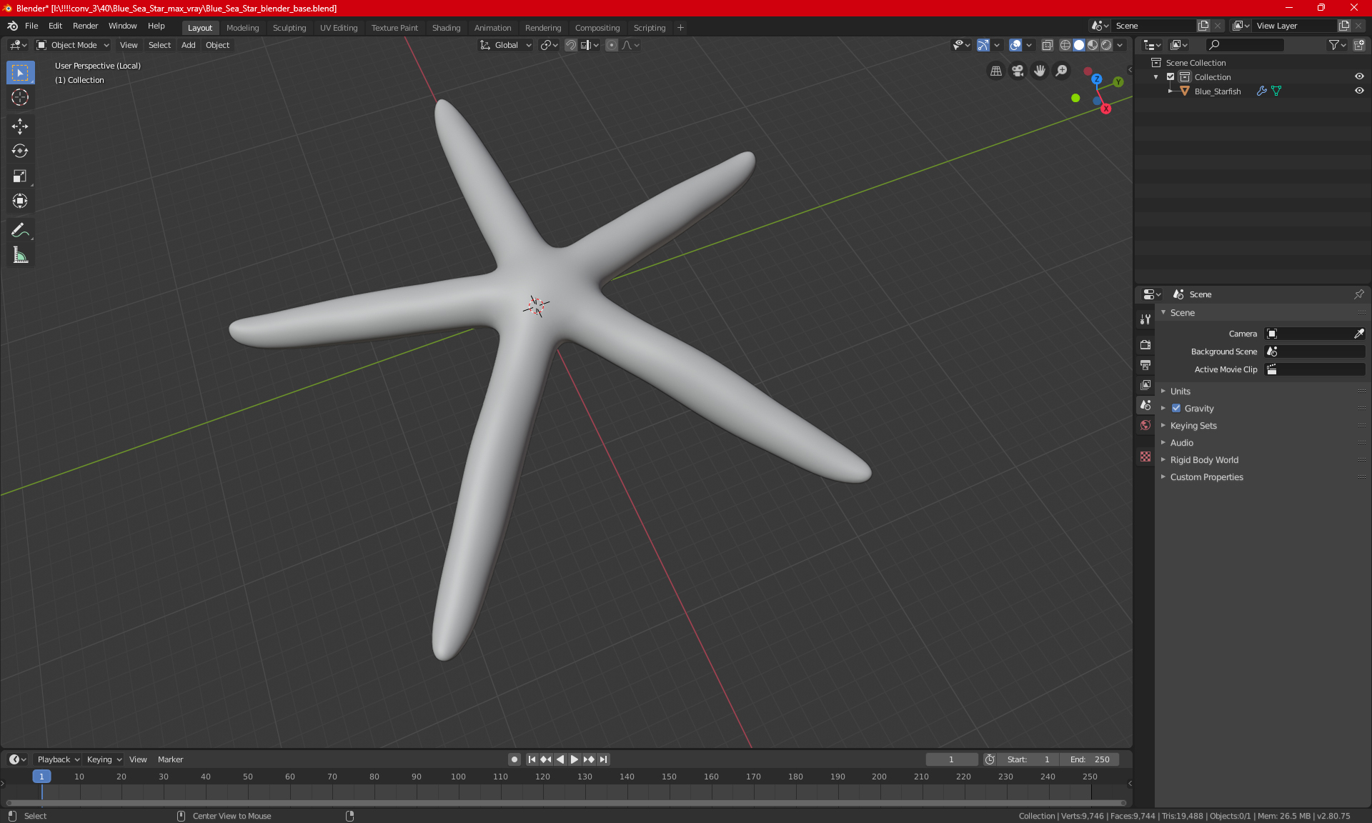 3D Blue Sea Star model