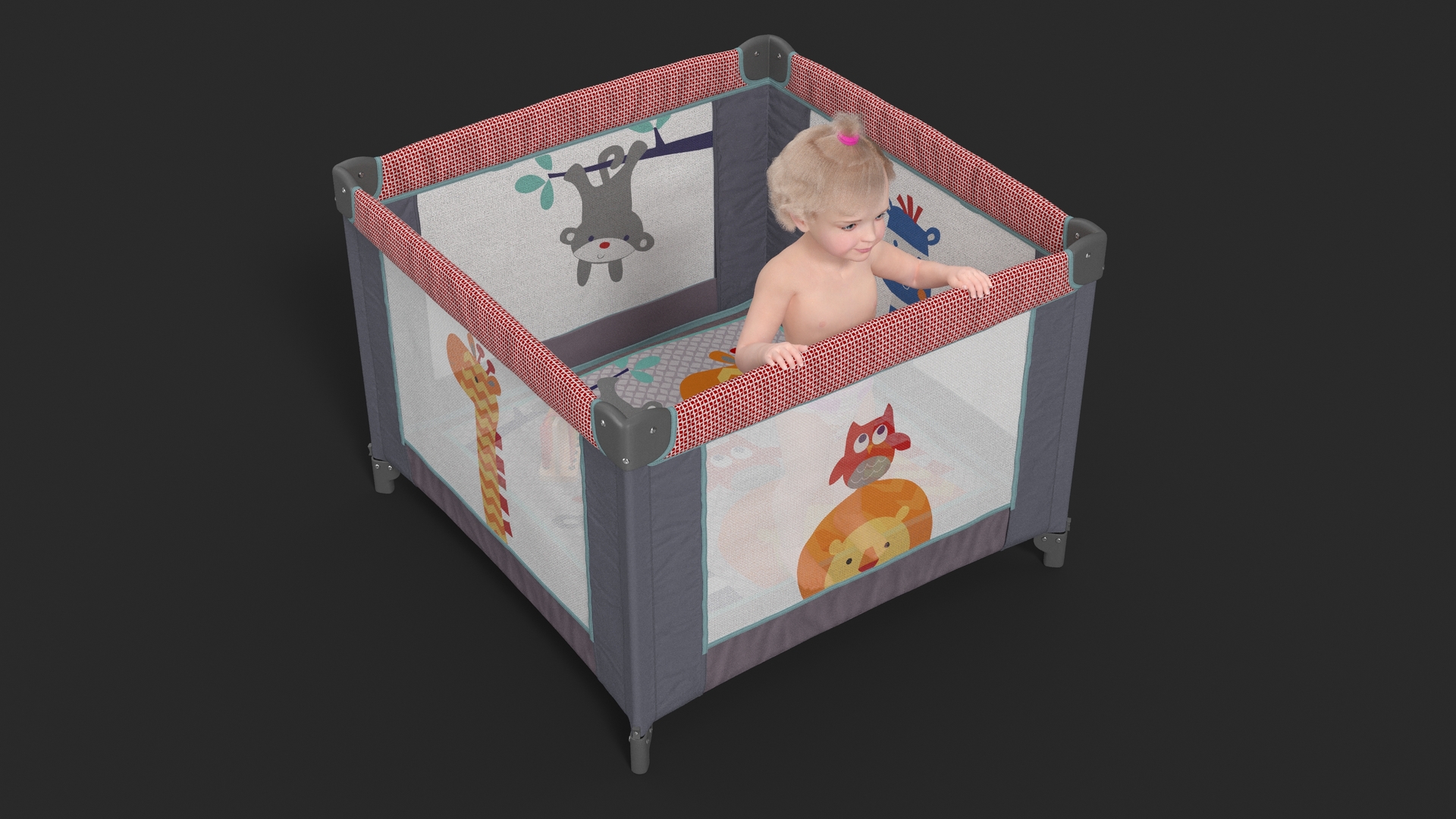 3D model Little Girl in Textile Playpen